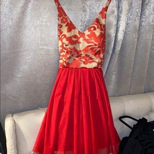 Red & nude floral dress